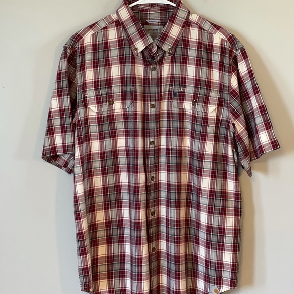 Carhartt relaxed fit size large plaid shirt sleeve button down 100% cotton - Picture 12 of 14